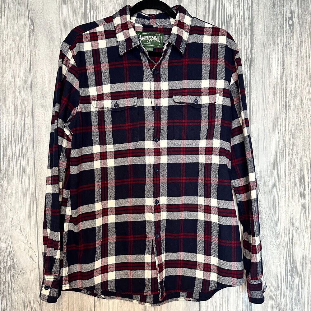American Eagle AE Super Soft Flannel Button Down Shirt Blue Plaid Mens Medium